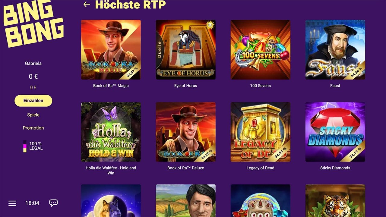 BingBong H&ouml;chste RTP Spielautomaten Auswahl