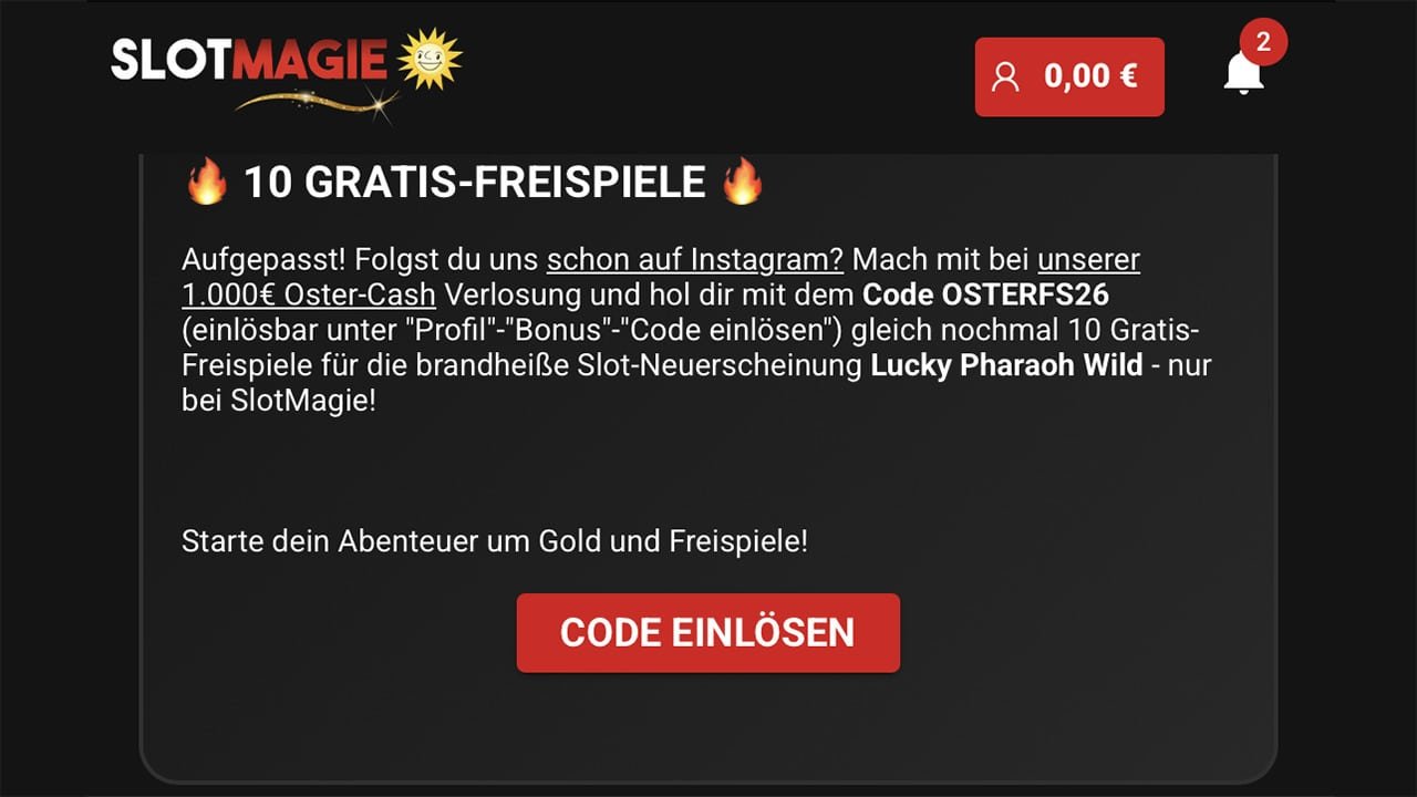 SlotMagie Freispiele Code Ostern 2026 SlotMagie Freispiele Code Ostern 2026