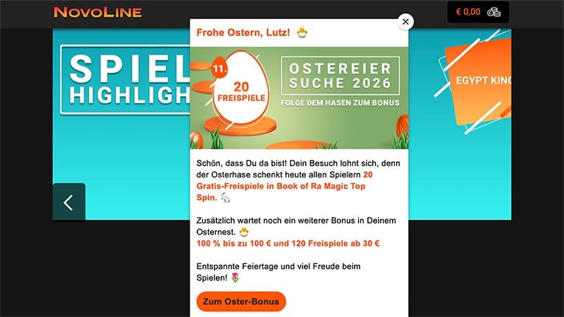 NOVOLINE.DE spendiert Ostersonntag f&uuml;r Book of Ra Magie Freispiele ohne Einzahlung!