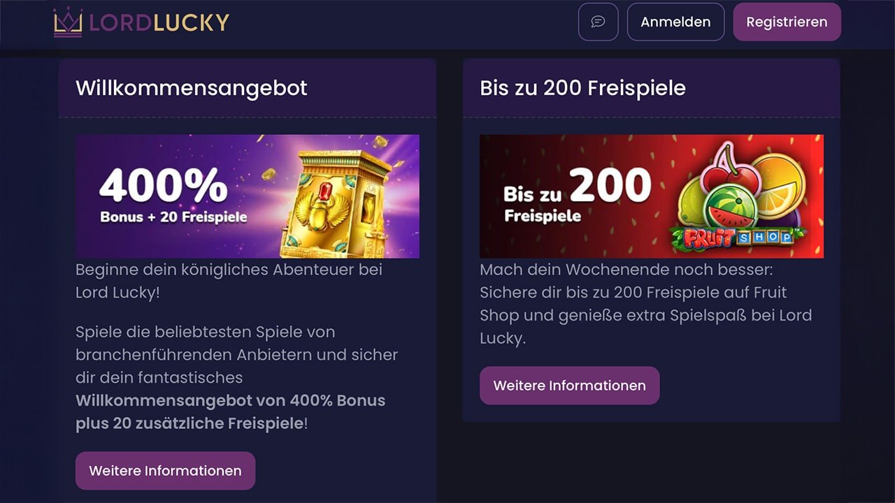 200 Fruit Shop Freispiele &ndash; exklusiver LordLucky Bonus!